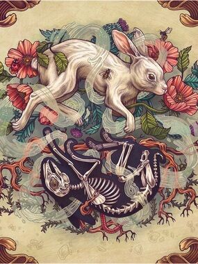 Society6 White Rabbit and Floral Duvet Cover with Coral and Teal Accents